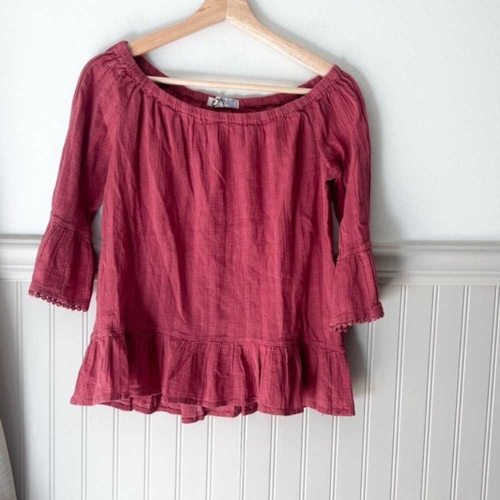 Jolt Red Off-Shoulder Bell Sleeve Flowy Blouse medium
